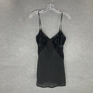 Victoria's Secret Silk Nightie Slip Dress Size S Black Lace‎ Trim Dark Romantic
